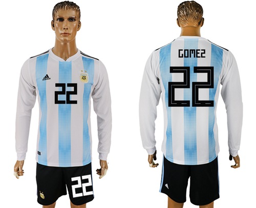 Argentina #22 Gomez Home Long Sleeves Soccer Country Jersey